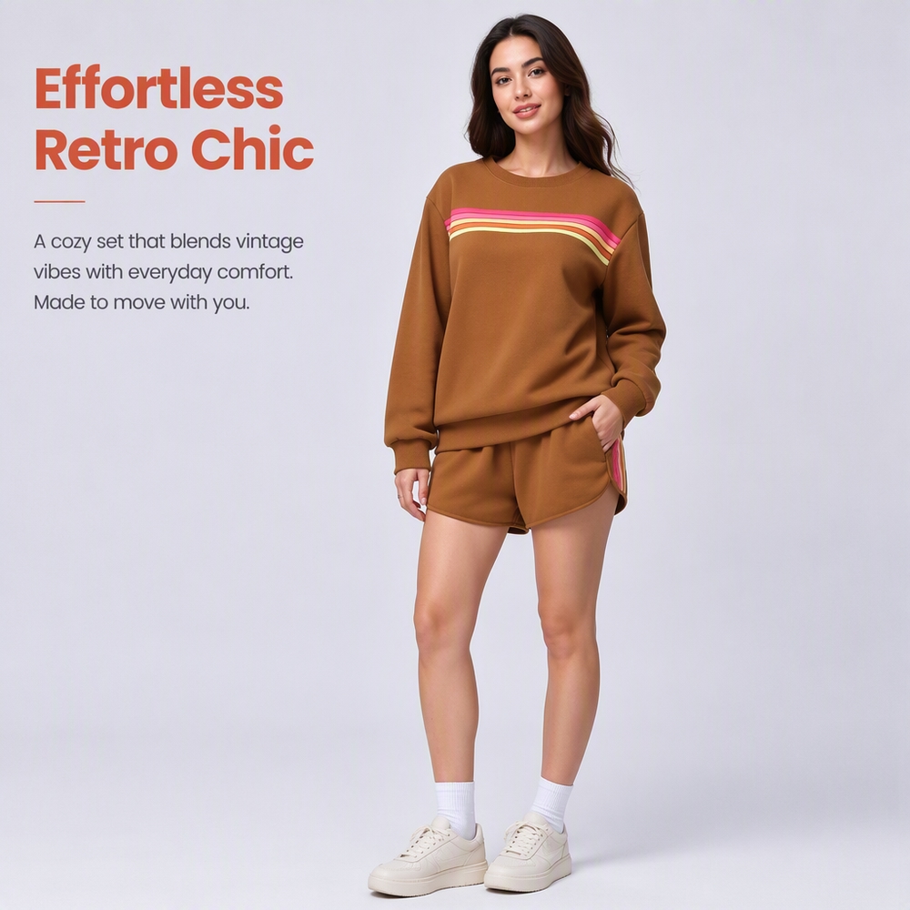 Home Gym Set - Trendy Women's 2 Piece Striped Sweatshirt