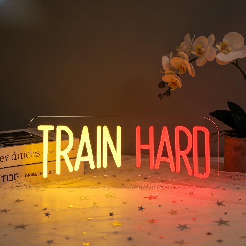 TRAIN HARD Yellow Red LED Neon - Home Gym Yellow review and price