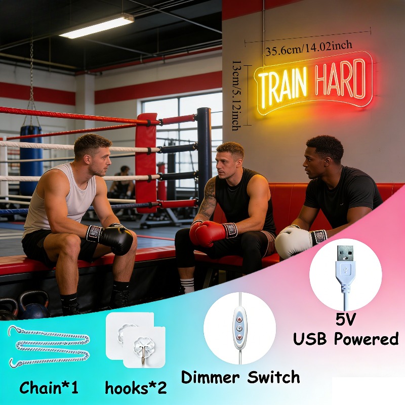 TRAIN HARD Yellow Red LED Neon - Home Gym Yellow review and price